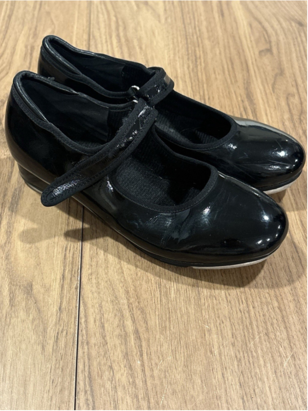 Children Girls Black Patent Leather Mary Jane Tap Dance Shoes Size 3.5 Recitae h
